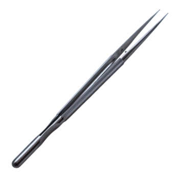 Dennis Micro Ring Tip Forceps, 1mm x 0.5mm Straight Diamond Impregnated Tips, Counter Weight Balanced, Round Handle, Overall Length 8-1/4" (210mm) 